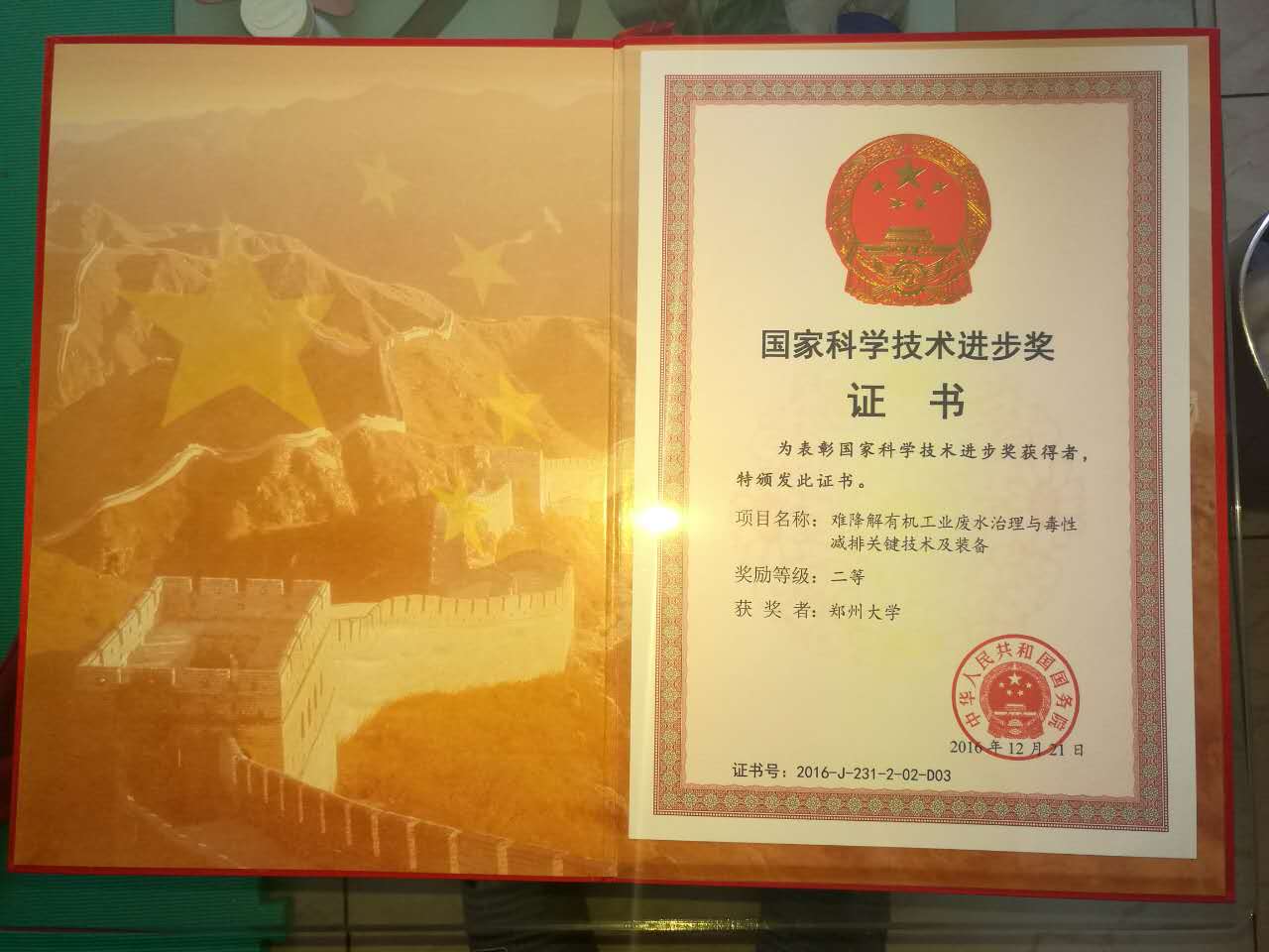 郑州大学买文宁教授科研团队获2016年度国家科学技术进步二等奖（图）