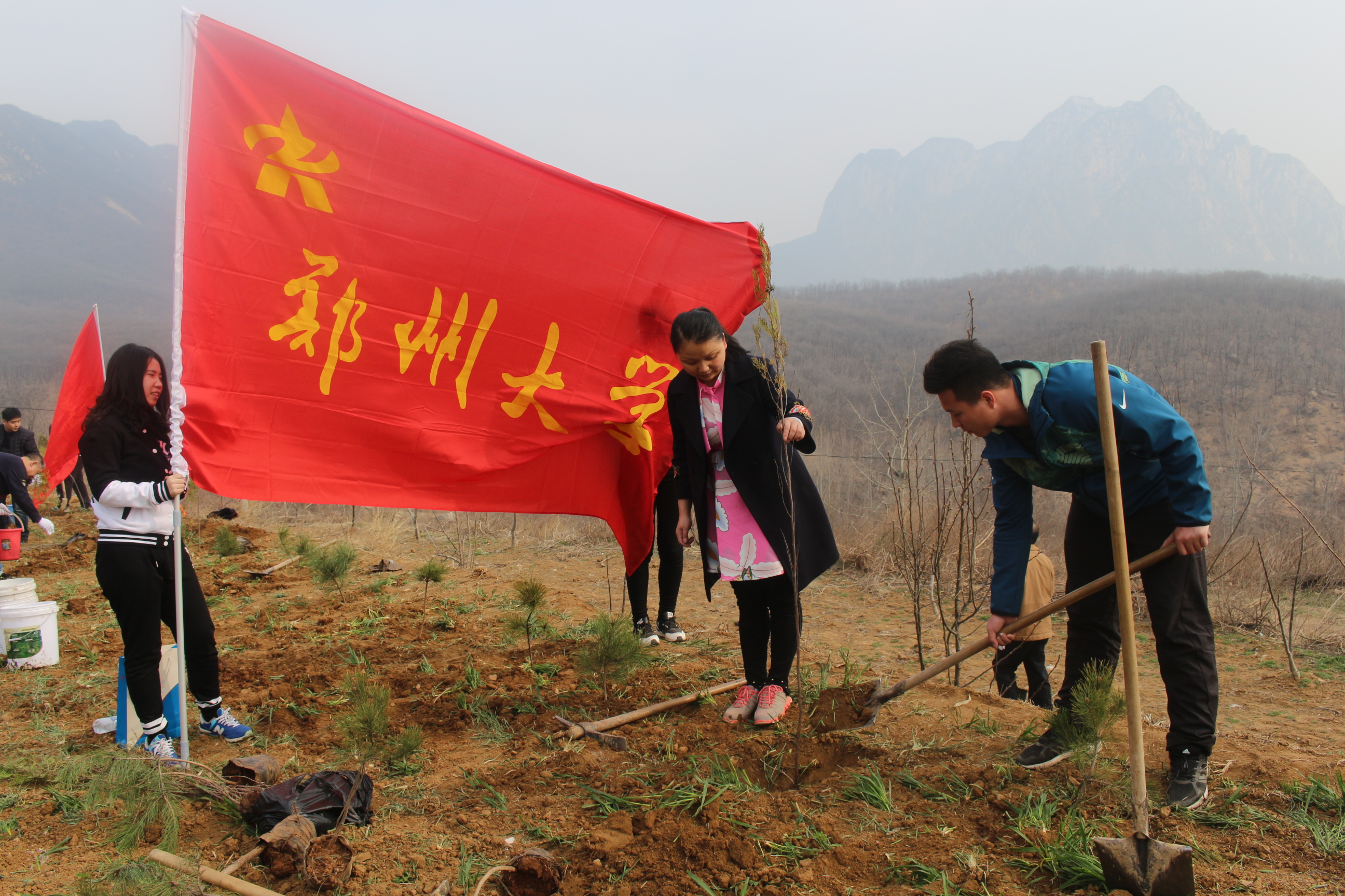 郑州大学志愿者参加省直义务植树活动（图）